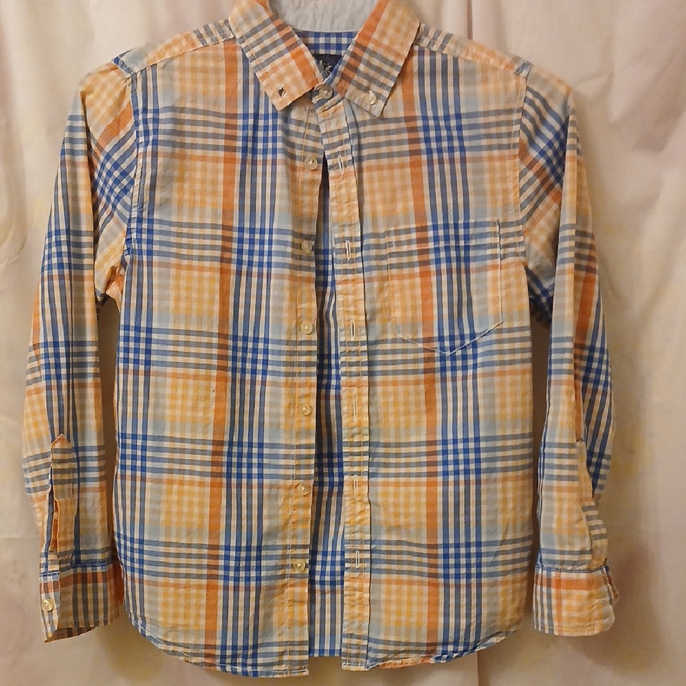 J. Khaki Orange and Blue Plaid Button Down Shirt